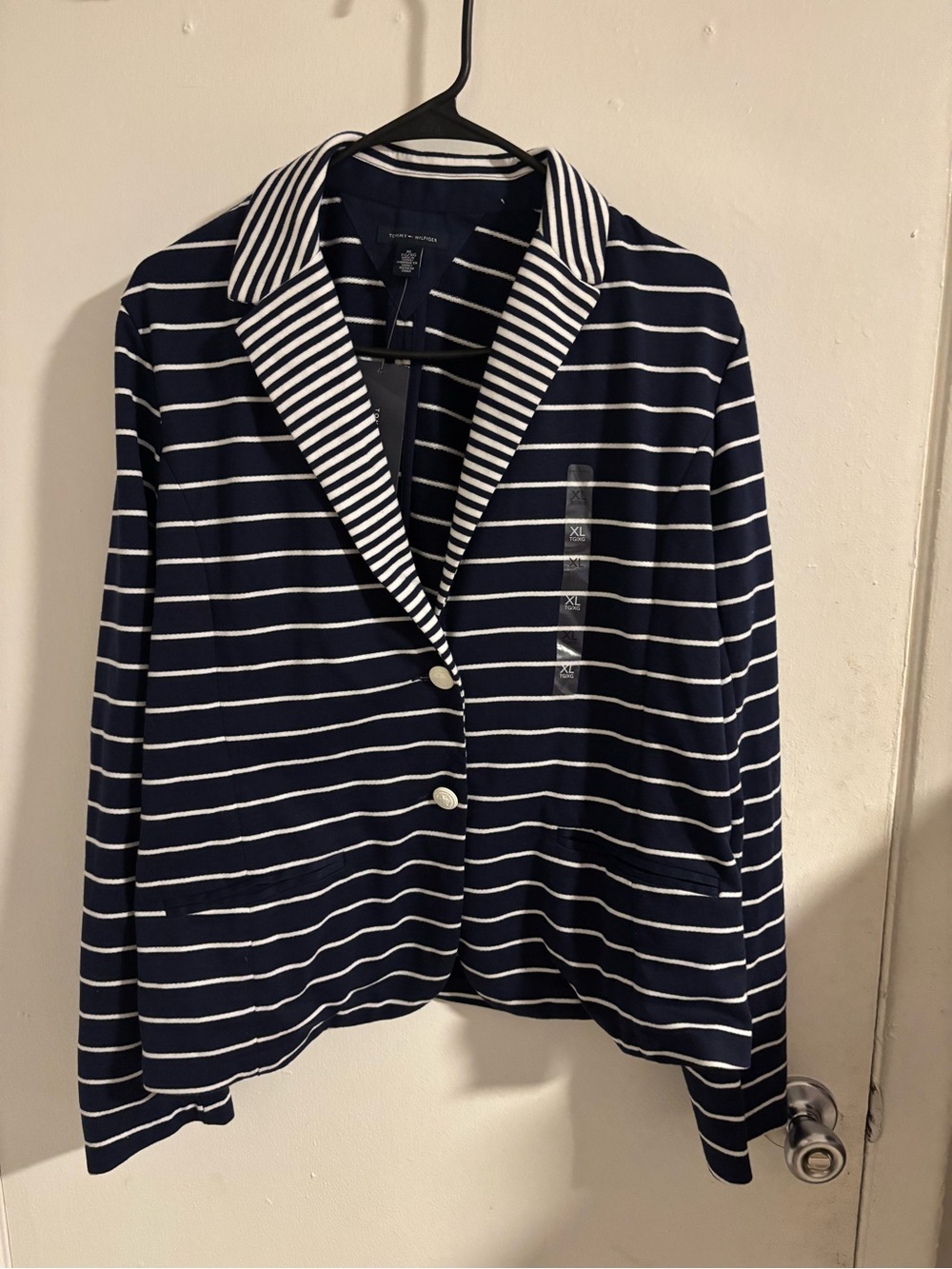 Tommy Hilfiger Navy White Striped Knit Blazer Jacket XL